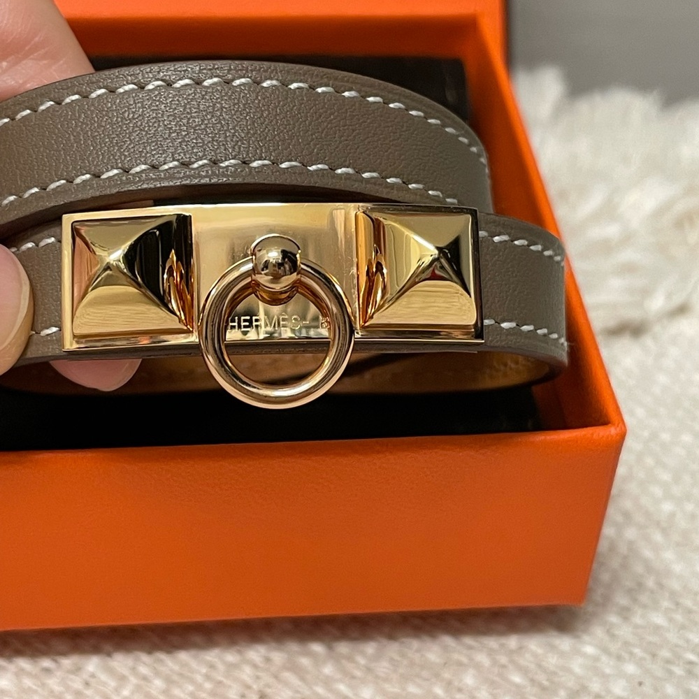 Hermes Rivale Double Tour Bracelet Etoupe Rose Gold XS - Picture 3 of 11